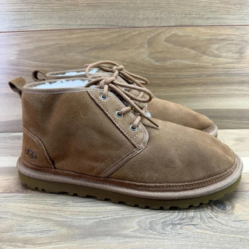 UGG Neumel Chukka Boot Mens 11 Chestnut Suede Shearling Fur Lined Lace Up